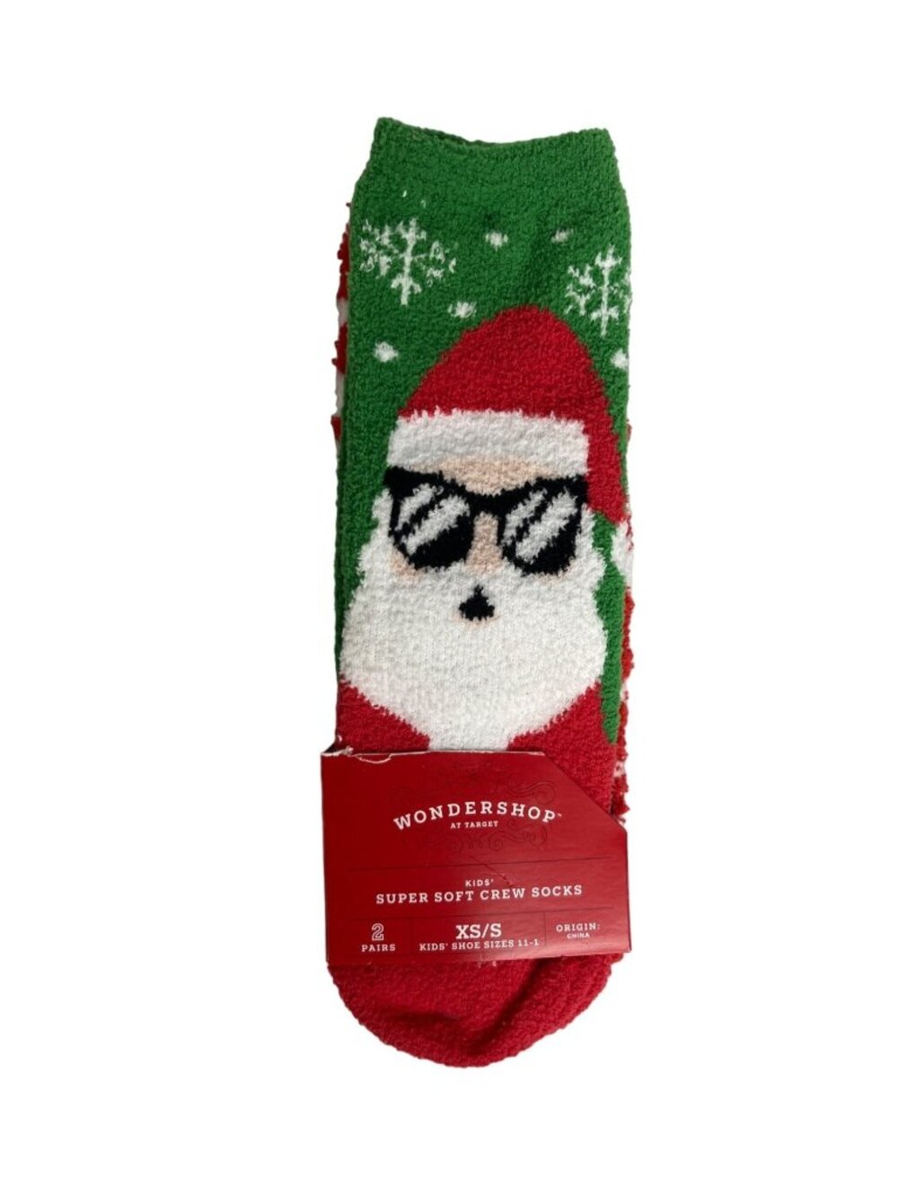 Wondershop Kids Super Soft Crew Christmas Santa Socks 2 Pk Size XS/S